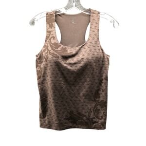 Athleta Built In Bra Tank Top Womens 36B Brown Damask Print Racerback Active